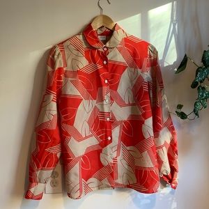 Silky Vintage Red Pattern Top
